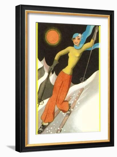 Confident Lady Skier-null-Framed Art Print