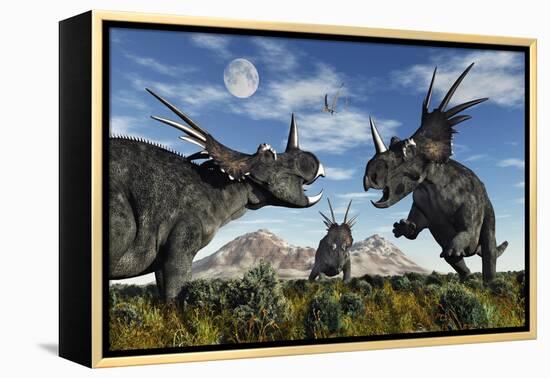 Confrontation Between Male Styracosaurus Dinosaurs-null-Framed Stretched Canvas