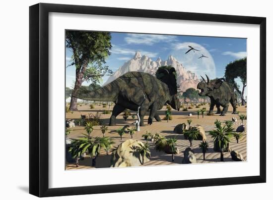 Confrontation Between Two Male Albertaceratops-null-Framed Art Print
