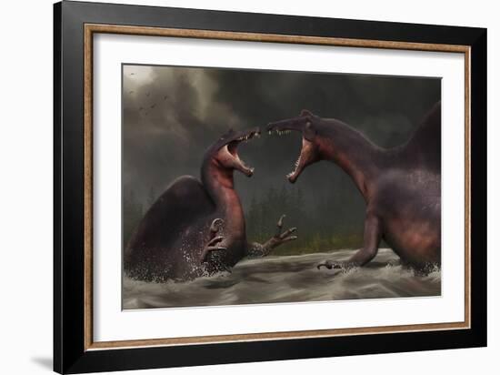 Confrontation Between Two Spinosaurus Aegyptiacus-Stocktrek Images-Framed Art Print