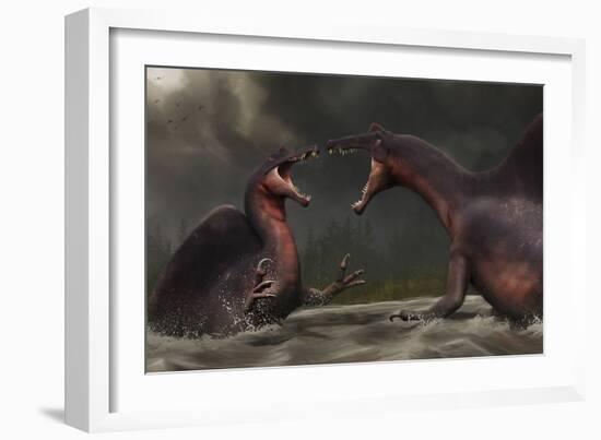 Confrontation Between Two Spinosaurus Aegyptiacus-Stocktrek Images-Framed Art Print