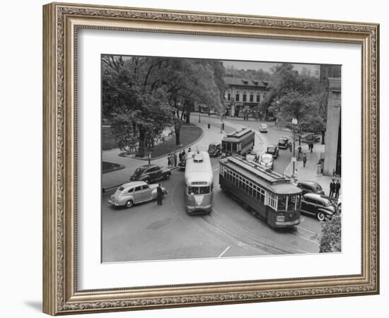 Congestion of Streetcars Going Both Ways around One Side of Dupont Circle-null-Framed Photographic Print