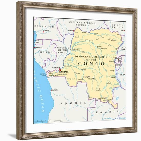 Congo Democratic Republic Political Map-Peter Hermes Furian-Framed Art Print