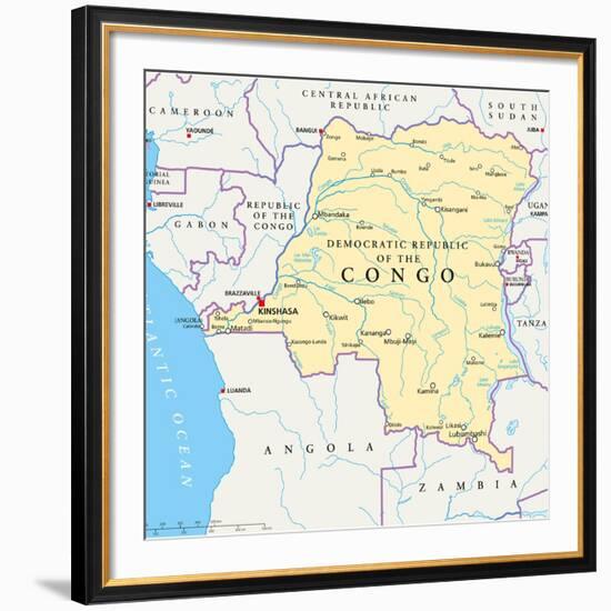 Congo Democratic Republic Political Map-Peter Hermes Furian-Framed Art Print