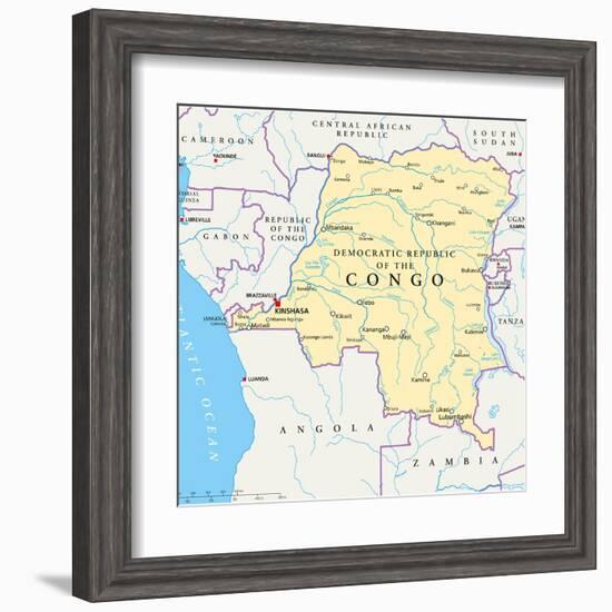 Congo Democratic Republic Political Map-Peter Hermes Furian-Framed Art Print