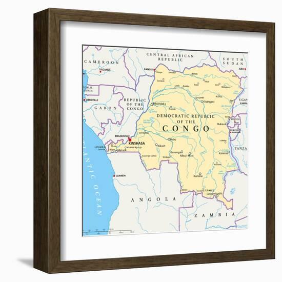 Congo Democratic Republic Political Map-Peter Hermes Furian-Framed Art Print