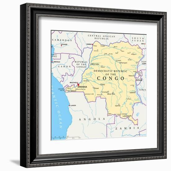 Congo Democratic Republic Political Map-Peter Hermes Furian-Framed Art Print