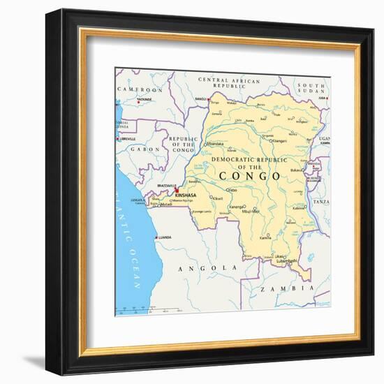 Congo Democratic Republic Political Map-Peter Hermes Furian-Framed Art Print