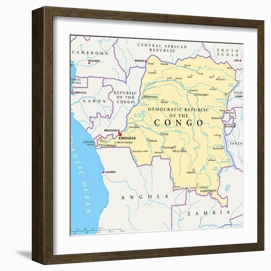 Congo Democratic Republic Political Map-Peter Hermes Furian-Framed Art Print