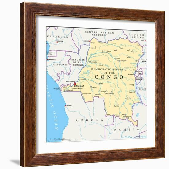 Congo Democratic Republic Political Map-Peter Hermes Furian-Framed Art Print