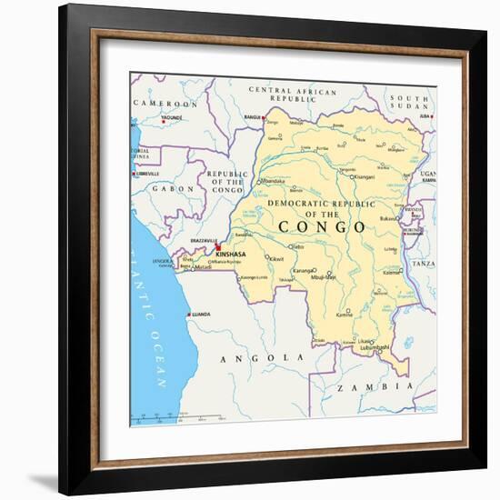 Congo Democratic Republic Political Map-Peter Hermes Furian-Framed Art Print