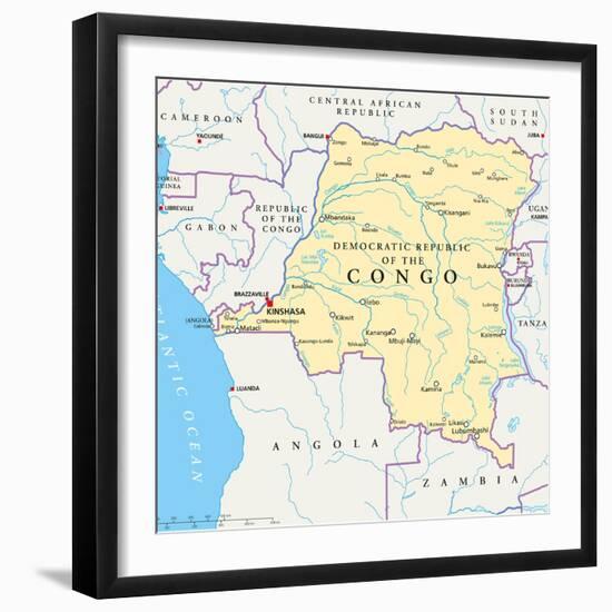 Congo Democratic Republic Political Map-Peter Hermes Furian-Framed Art Print