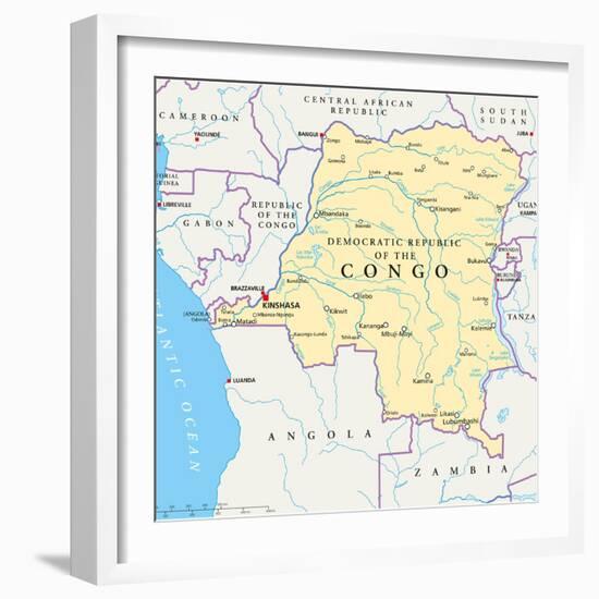 Congo Democratic Republic Political Map-Peter Hermes Furian-Framed Art Print