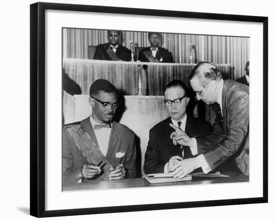 Congo's PM Lumumba and Belgium's Premier Eyskens Sign Act of Independence, 1960-null-Framed Photo