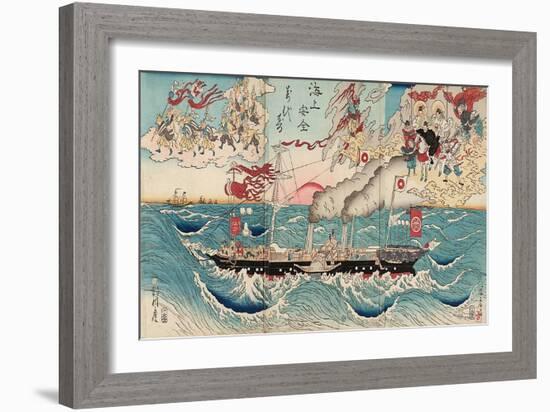 Congratulations on Maritime Security for All Eternity-Kyosai Kawanabe-Framed Giclee Print