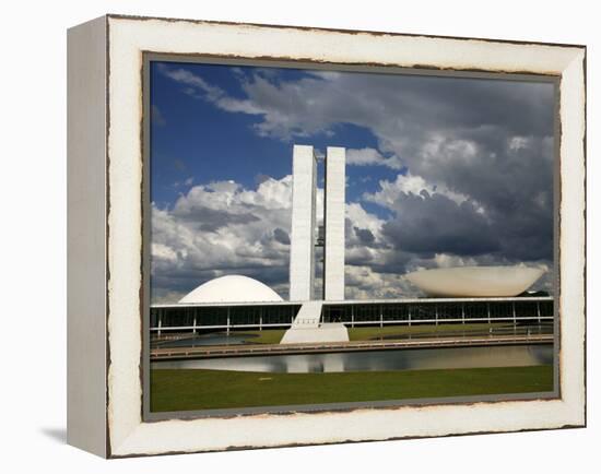 Congresso Nacional (Nat'l Congress) by Oscar Niemeyer, Brasilia, UNESCO World Heritage Site, Brazil-Yadid Levy-Framed Premier Image Canvas