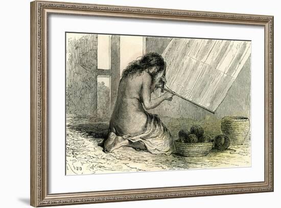 Conibos Woman Weaving 1869, Peru-null-Framed Giclee Print