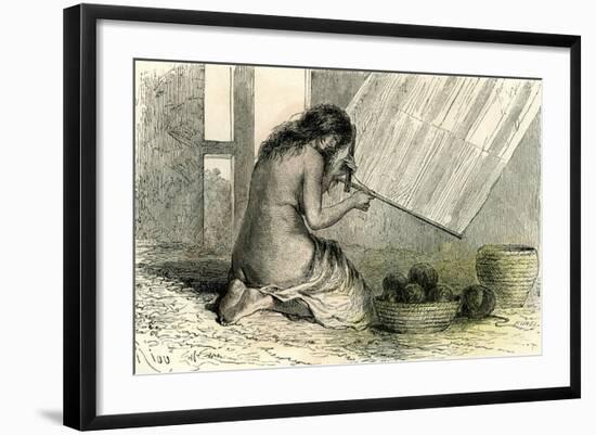 Conibos Woman Weaving 1869, Peru-null-Framed Giclee Print