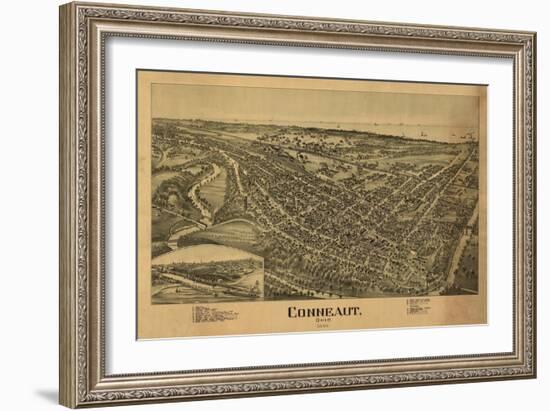 Conneaut, Ohio - Panoramic Map-Lantern Press-Framed Art Print