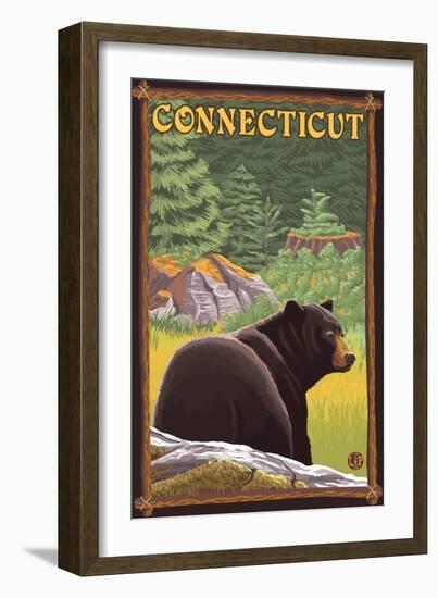 Connecticut - Black Bear in Forest-Lantern Press-Framed Art Print