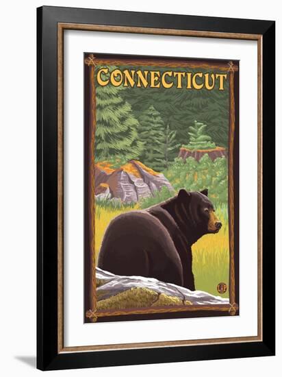 Connecticut - Black Bear in Forest-Lantern Press-Framed Art Print