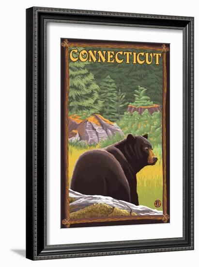 Connecticut - Black Bear in Forest-Lantern Press-Framed Art Print