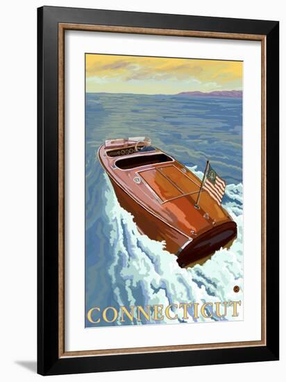 Connecticut, Chris Craft Boat-Lantern Press-Framed Art Print