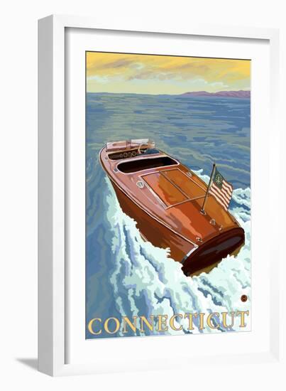 Connecticut, Chris Craft Boat-Lantern Press-Framed Art Print