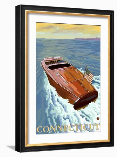 Connecticut, Chris Craft Boat-Lantern Press-Framed Art Print