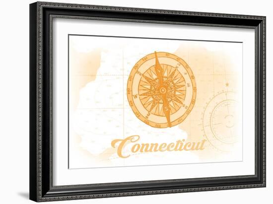 Connecticut - Compass - Yellow - Coastal Icon-Lantern Press-Framed Art Print