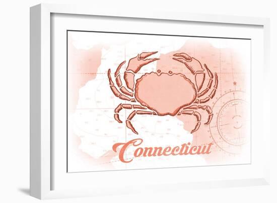 Connecticut - Crab - Coral - Coastal Icon-Lantern Press-Framed Art Print