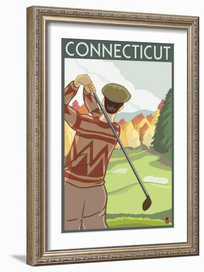 Connecticut - Golfing Scene-Lantern Press-Framed Art Print