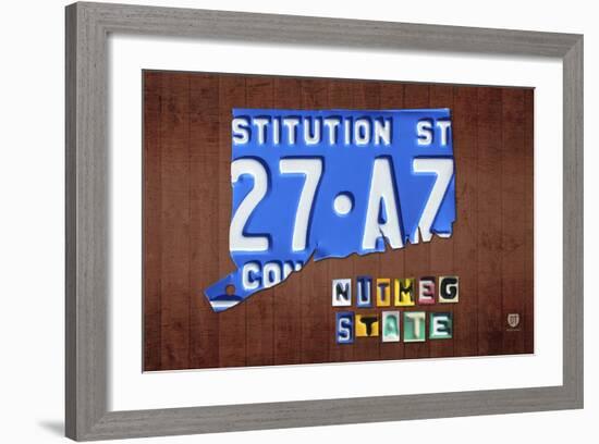 Connecticut License Plate Map-Design Turnpike-Framed Premium Giclee Print