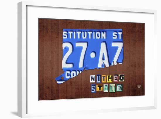 Connecticut License Plate Map-Design Turnpike-Framed Premium Giclee Print