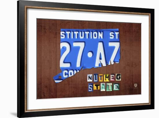 Connecticut License Plate Map-Design Turnpike-Framed Premium Giclee Print