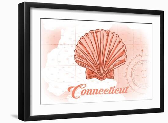 Connecticut - Scallop Shell - Coral - Coastal Icon-Lantern Press-Framed Art Print
