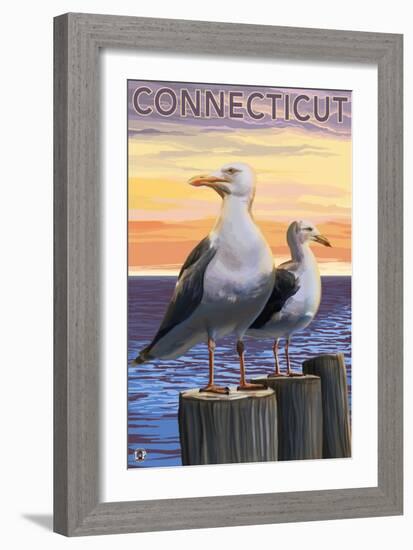 Connecticut - Sea Gulls Scene-Lantern Press-Framed Art Print