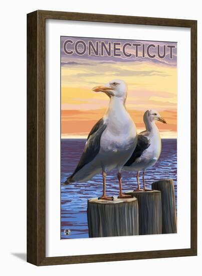 Connecticut - Sea Gulls Scene-Lantern Press-Framed Art Print