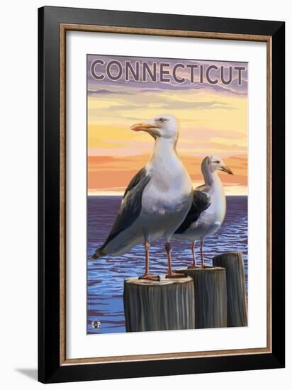Connecticut - Sea Gulls Scene-Lantern Press-Framed Art Print