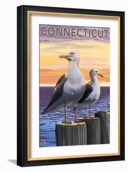 Connecticut - Sea Gulls Scene-Lantern Press-Framed Art Print