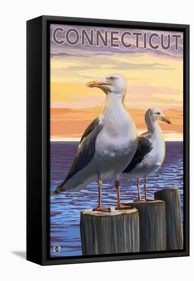 Connecticut - Sea Gulls Scene-Lantern Press-Framed Stretched Canvas