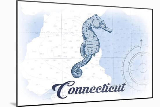 Connecticut - Seahorse - Blue - Coastal Icon-Lantern Press-Mounted Art Print