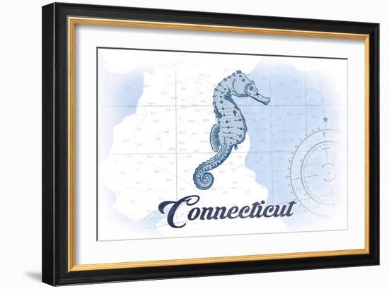 Connecticut - Seahorse - Blue - Coastal Icon-Lantern Press-Framed Art Print