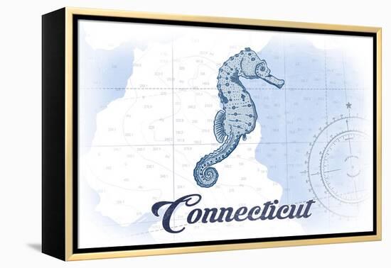Connecticut - Seahorse - Blue - Coastal Icon-Lantern Press-Framed Stretched Canvas