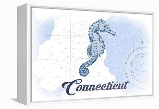 Connecticut - Seahorse - Blue - Coastal Icon-Lantern Press-Framed Stretched Canvas