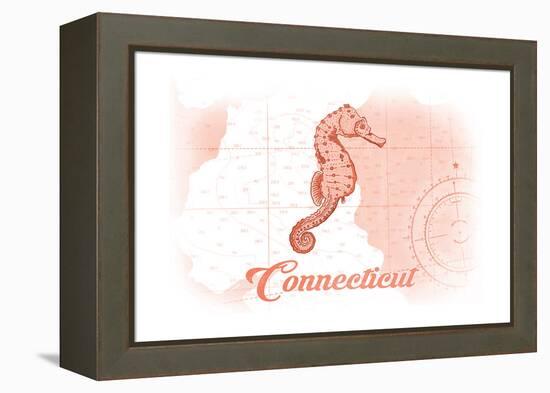 Connecticut - Seahorse - Coral - Coastal Icon-Lantern Press-Framed Stretched Canvas