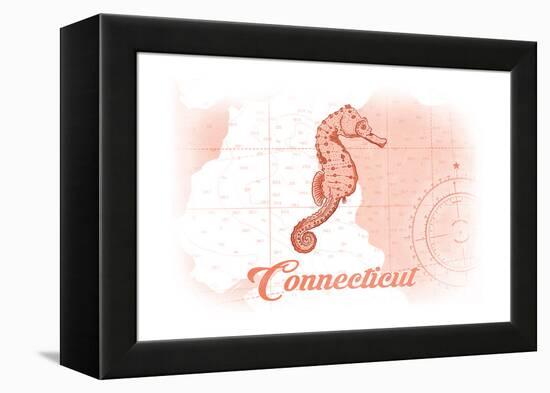 Connecticut - Seahorse - Coral - Coastal Icon-Lantern Press-Framed Stretched Canvas