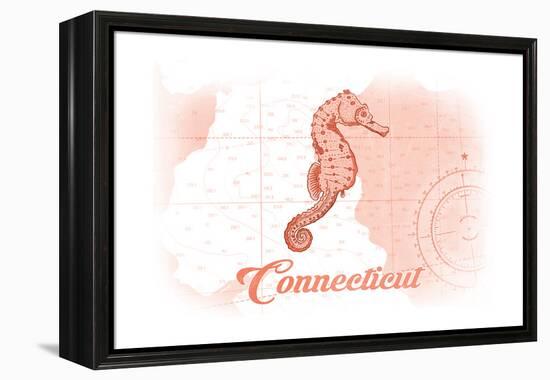 Connecticut - Seahorse - Coral - Coastal Icon-Lantern Press-Framed Stretched Canvas