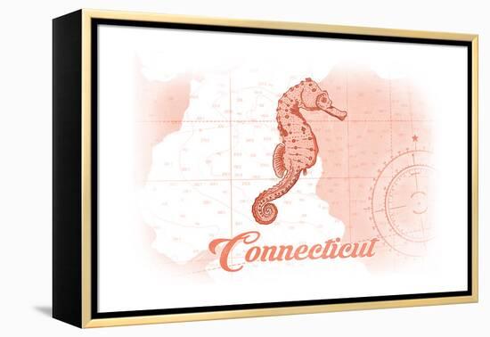 Connecticut - Seahorse - Coral - Coastal Icon-Lantern Press-Framed Stretched Canvas