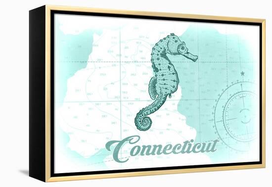 Connecticut - Seahorse - Teal - Coastal Icon-Lantern Press-Framed Stretched Canvas